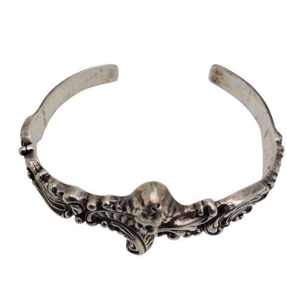 Solid Sterling Silver Cuff Embossed Cherub Angel Bracelet Victorian Revival 24g - Picture 8 of 12